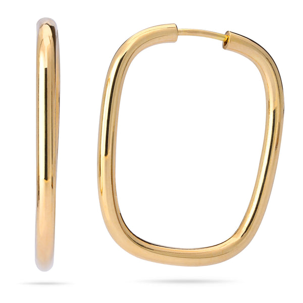 Par de Brinco Argola Retangular Linha Ouro Amarelo 18 k