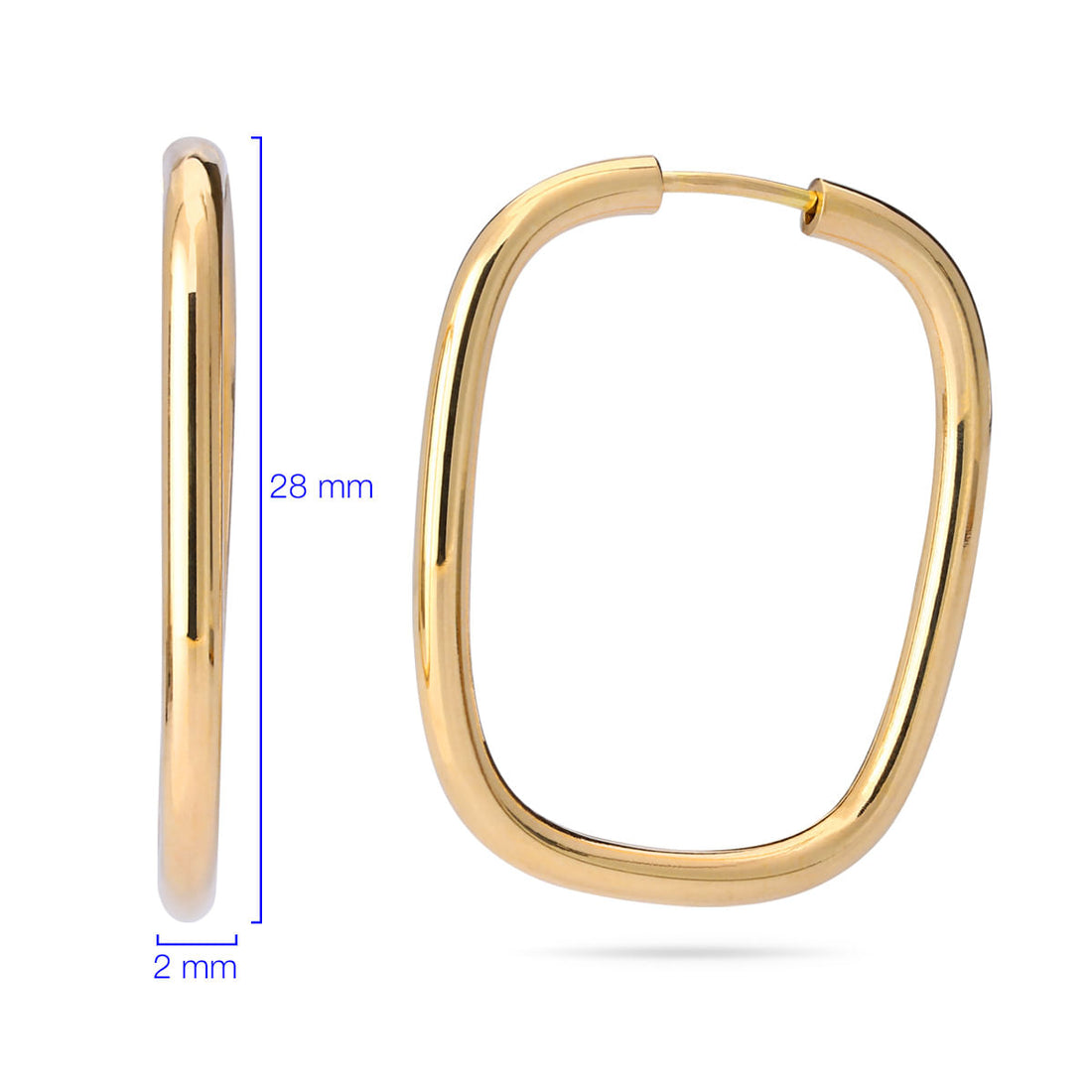 Par de Brinco Argola Retangular Linha Ouro Amarelo 18 k