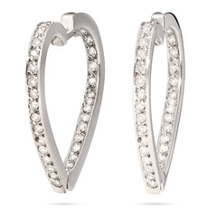 Par de Brinco em Ouro Branco 18k Formato Coração com Diamantes