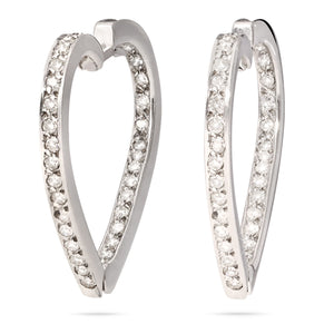 Par de Brinco em Ouro Branco 18k Formato Coração com Diamantes