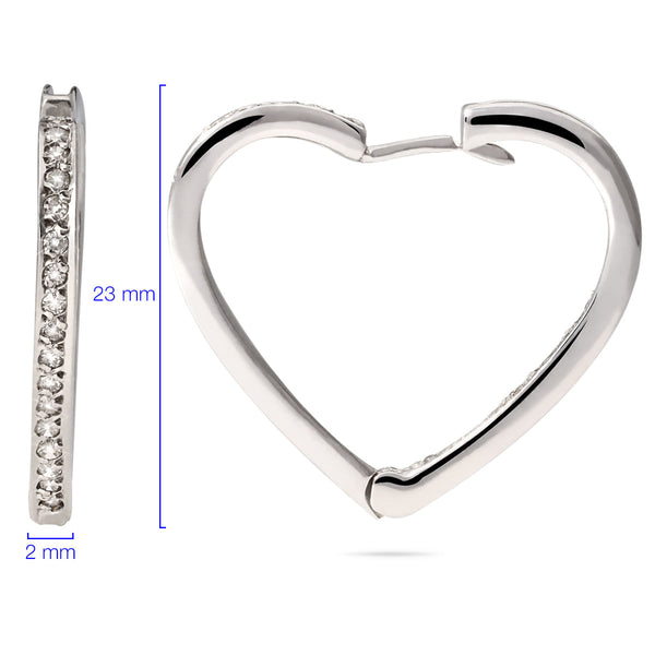 Par de Brinco em Ouro Branco 18k Formato Coração com Diamantes