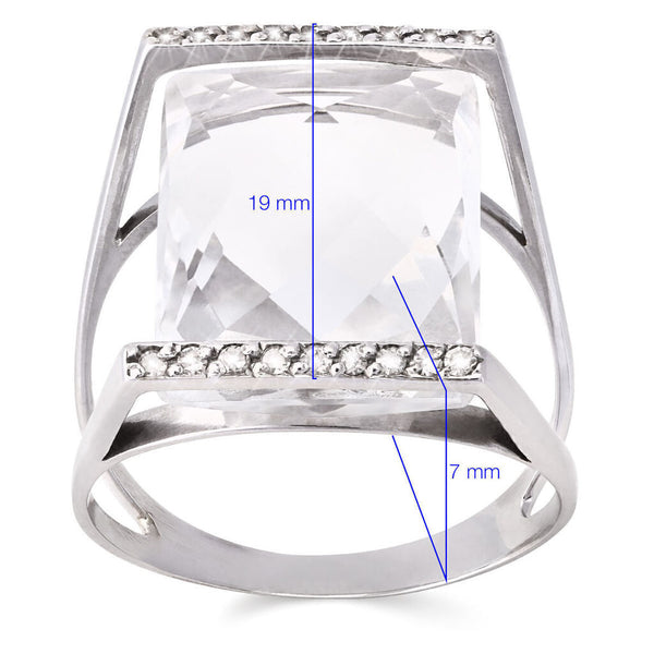 Anel em Ouro Branco com Cristal Retangular e Diamantes
