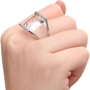 Anel em Ouro Branco com Cristal Retangular e Diamantes
