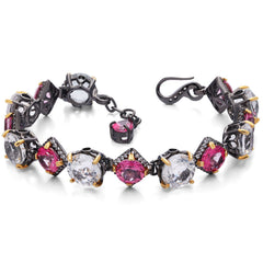 Pulseira Linha Premium em Prata 925 com Topázios Rosas, Topázios Brancos e Zircônias