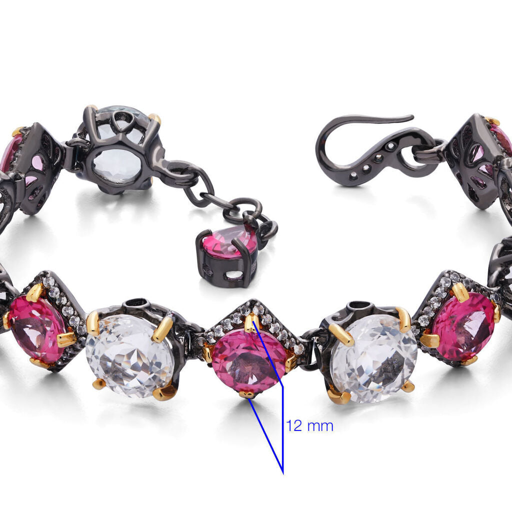 Pulseira Linha Premium em Prata 925 com Topázios Rosas, Topázios Brancos e Zircônias