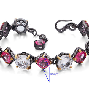 Pulseira Linha Premium em Prata 925 com Topázios Rosas, Topázios Brancos e Zircônias