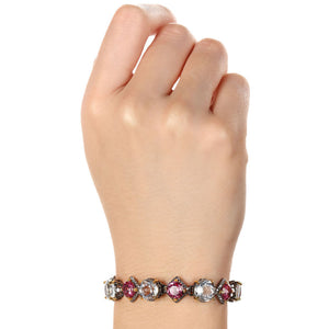 Pulseira Linha Premium em Prata 925 com Topázios Rosas, Topázios Brancos e Zircônias