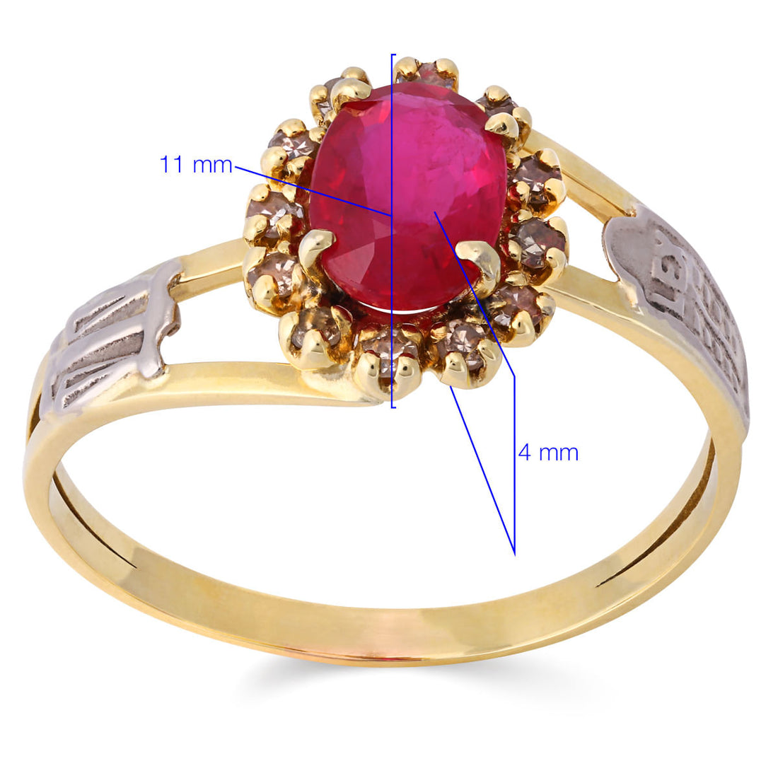 Anel em Ouro Amarelo com Pedra Vermelha Sintética e Zircônias