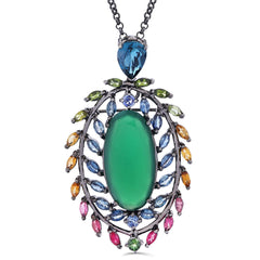 Pingente Linha Premium em Prata 925 com Calcedonia e Mix de Pedras