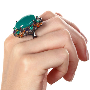 Anel Linha Premium em Prata 925  Com Calcedônias e Mix de Pedras