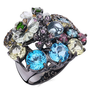 Anel Linha Premium em Prata 925 Floral com Mix de Pedras