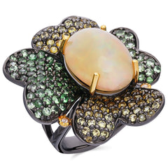 Anel Linha Premium em Prata 925 com Com Opalas e Mix de Pedras