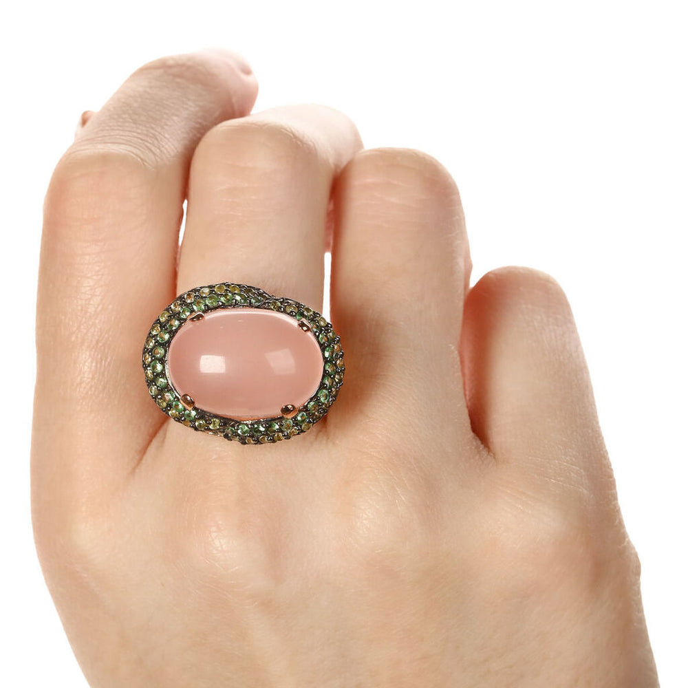 Anel Linha Premium em Prata 925 com Quartzo  Rosa e Mix de Pedras Naturais