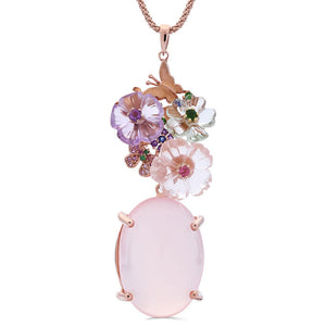 Pingente Linha Premium em Prata 925 com Quartzo Rosa e Mix de Pedras Naturais