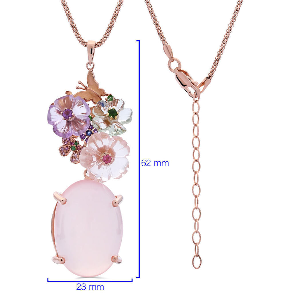 Pingente Linha Premium em Prata 925 com Quartzo Rosa e Mix de Pedras Naturais