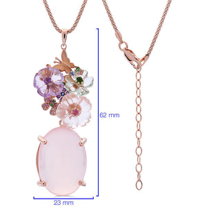 Pingente Linha Premium em Prata 925 com Quartzo Rosa e Mix de Pedras Naturais