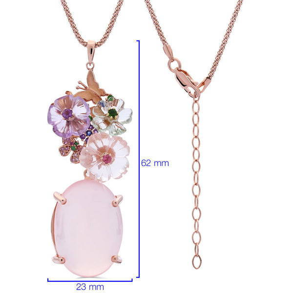 Pingente Linha Premium em Prata 925 com Quartzo Rosa e Mix de Pedras Naturais