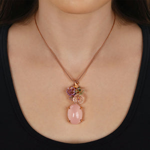 Pingente Linha Premium em Prata 925 com Quartzo Rosa e Mix de Pedras Naturais