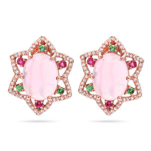 Par de Brinco Linha Premium em Prata 925 com Quartzos Rosa e Mix de Pedras