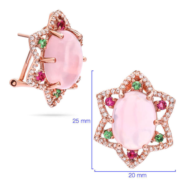 Par de Brinco Linha Premium em Prata 925 com Quartzos Rosa e Mix de Pedras