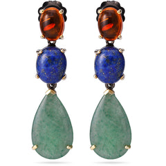 Par de Brinco Prata 925 Linha Pedras Naturais com  Aventurines, Lapis Lazzulli e Ambar Aprox. 27cts