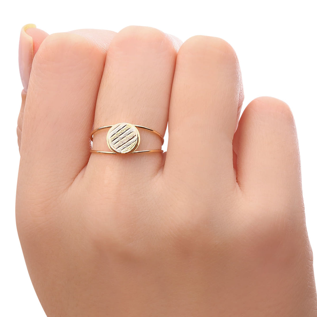 Anel de Ouro Três Cores com Efeito Diamantado - au am 18k