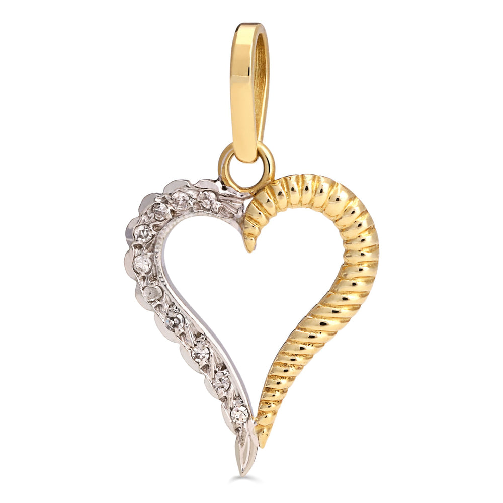 Pingente em ouro Amarelo e Branco 18k Coração Com Diamantes