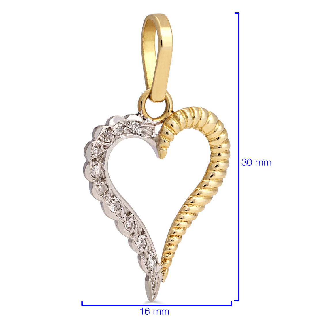 Pingente em ouro Amarelo e Branco 18k Coração Com Diamantes