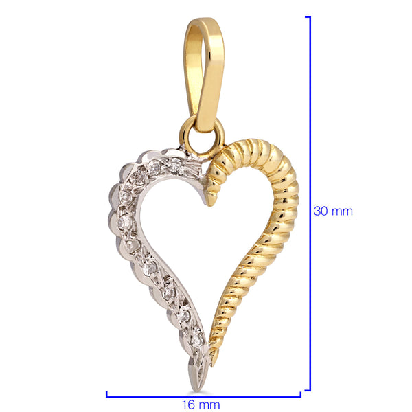 Pingente em ouro Amarelo e Branco 18k Coração Com Diamantes