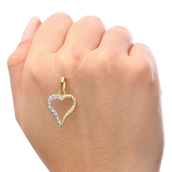 Pingente em ouro Amarelo e Branco 18k Coração Com Diamantes