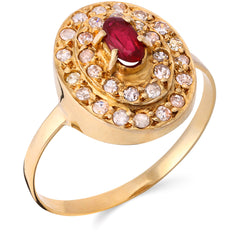 Anel em Ouro Amarelo de Rubi Com Diamantes