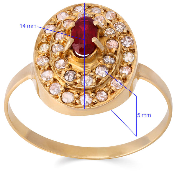 Anel em Ouro Amarelo de Rubi Com Diamantes