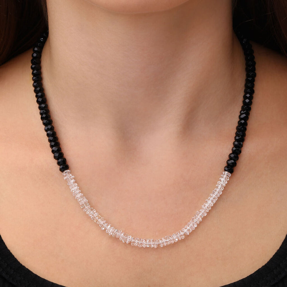 Colar em Prata 925 Briolet com Ônix e Quartzo Branco