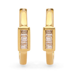 Par de Brinco Argola Com Diamantes Baguetes Prata