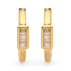 Par de Brinco Argola Com Diamantes Baguetes Prata