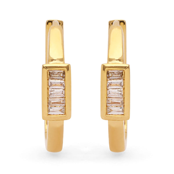 Par de Brinco Argola Com Diamantes Baguetes Prata