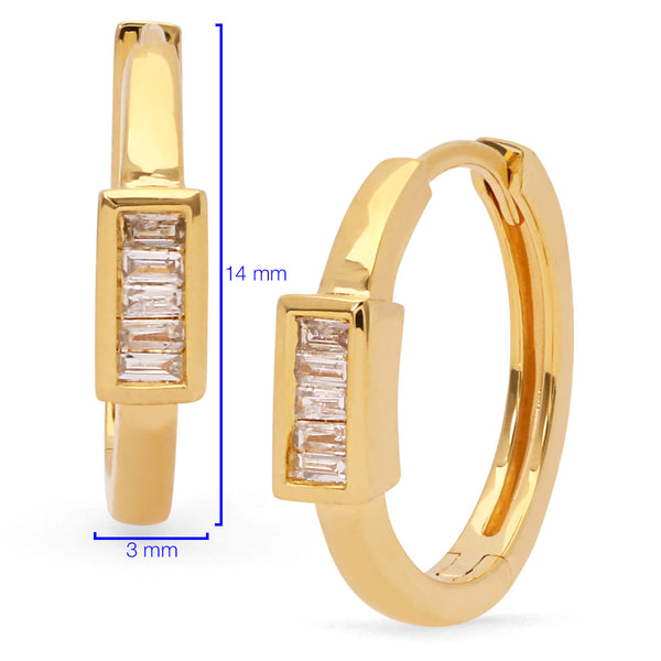 Par de Brinco Argola Com Diamantes Baguetes Prata