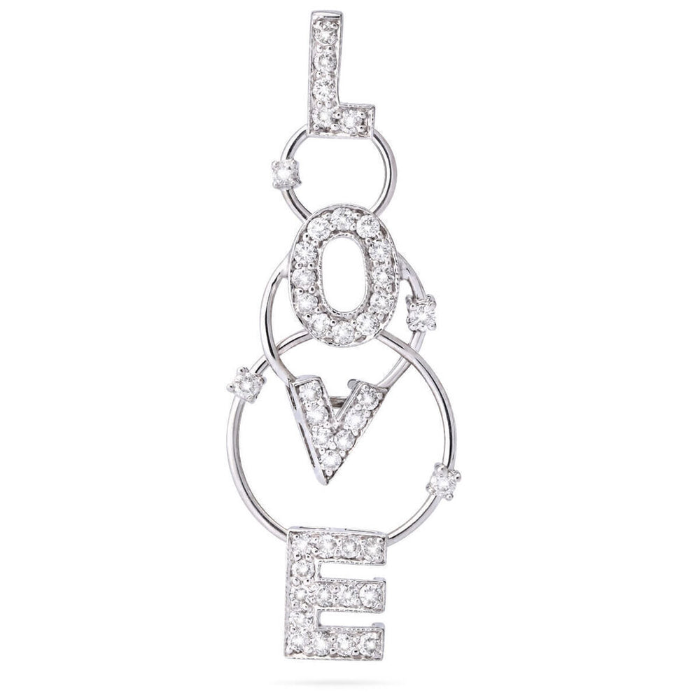 Pingente em Ouro Branco 18k Love com Diamantes