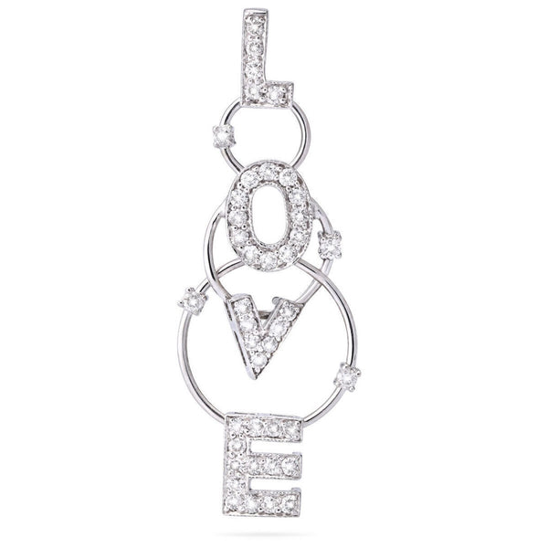 Pingente em Ouro Branco 18k Love com Diamantes
