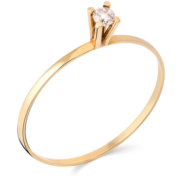 Anel Solitário  de Ouro com Diamantes