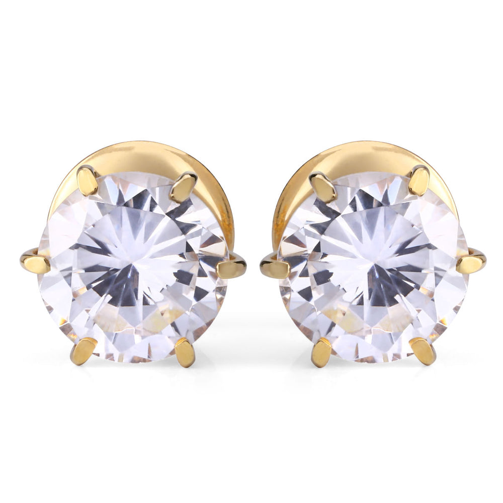 Par de Brinco em Ouro Amarelo 18k Solitário com Zircônias