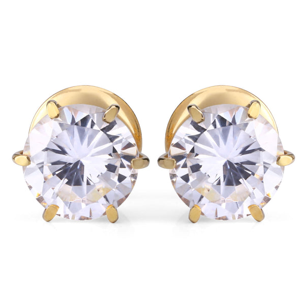 Par de Brinco em Ouro Amarelo 18k Solitário com Zircônias