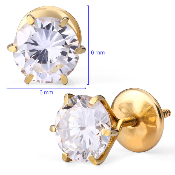 Par de Brinco em Ouro Amarelo 18k Solitário com Zircônias