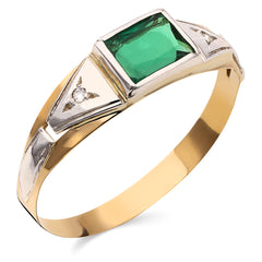 Anel em Ouro Amarelo de  Formatura com Pedra Sintetica Verde