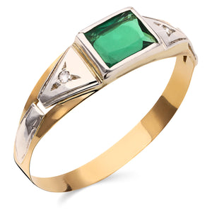 Anel em Ouro Amarelo de  Formatura com Pedra Sintetica Verde