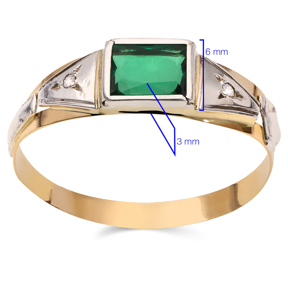 Anel em Ouro Amarelo de  Formatura com Pedra Sintetica Verde