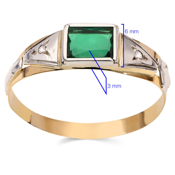 Anel em Ouro Amarelo de  Formatura com Pedra Sintetica Verde