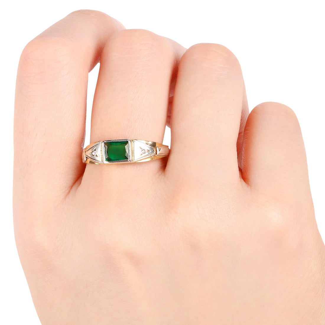 Anel em Ouro Amarelo de  Formatura com Pedra Sintetica Verde