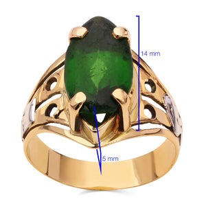 Anel Formatura em Ouro Amarelo 18k com Pedra Navete Sintética Verde
