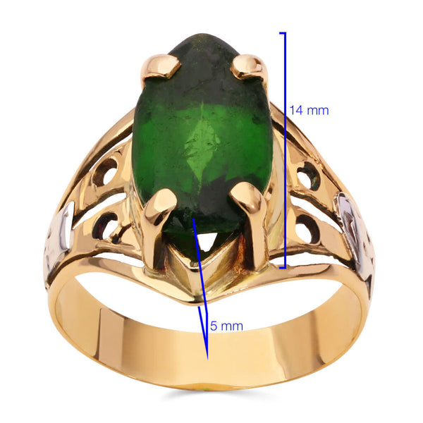 Anel Formatura em Ouro Amarelo 18k com Pedra Navete Sintética Verde